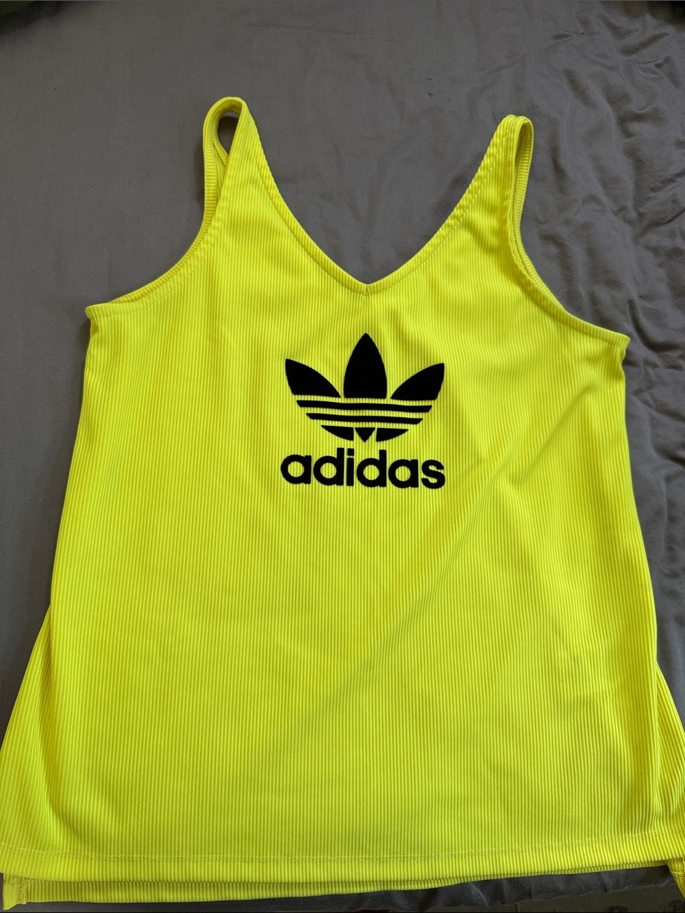 adidas Originals Neon Yellow Ribbed Logo Tank Top